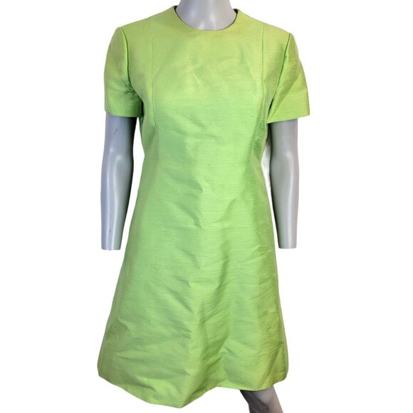 Vintage 60s Mod Silk Set Women 10 Medium Green Peacoat Jacket Knee Length Dress - Picture 5 of 15